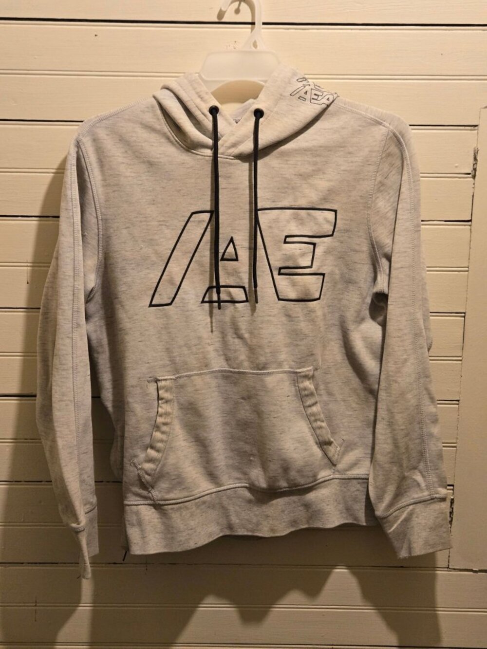 American Eagle Hoodie Unisex S-M Gray AE Logo Pocket Drawstring Sweatshirt